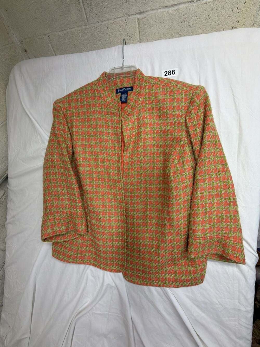 Evan-Picone Woman Orange Green Houndstooth Tweed Jacket Blazer Size 20W